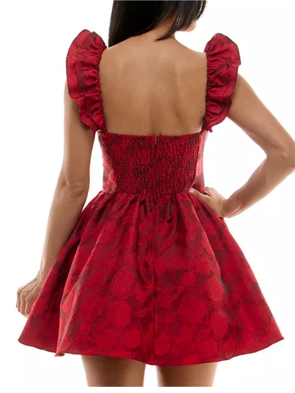 B Darlin Red Floral Jacquard Sweetheart Mini Dress size S - Picture 2 of 4